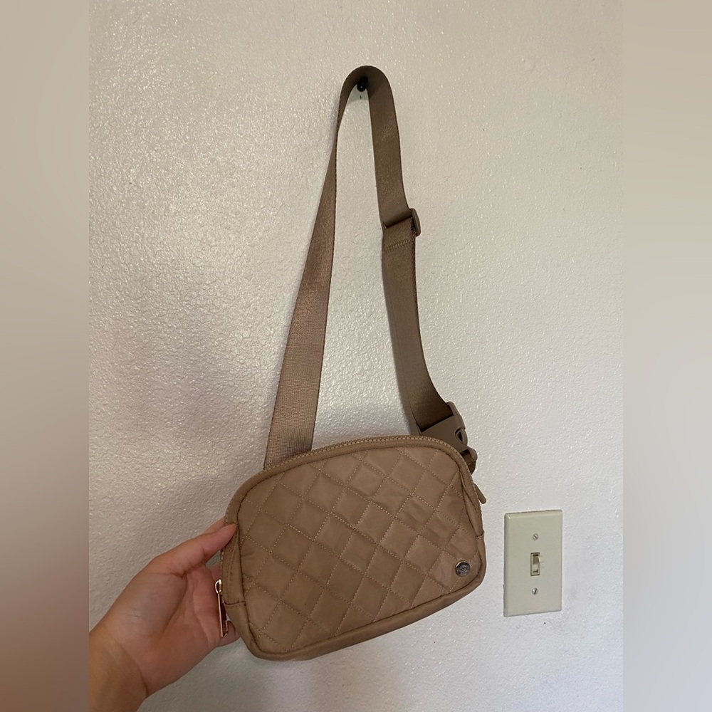 Tan Quilted Crossbody Bag with Adjustable Strap